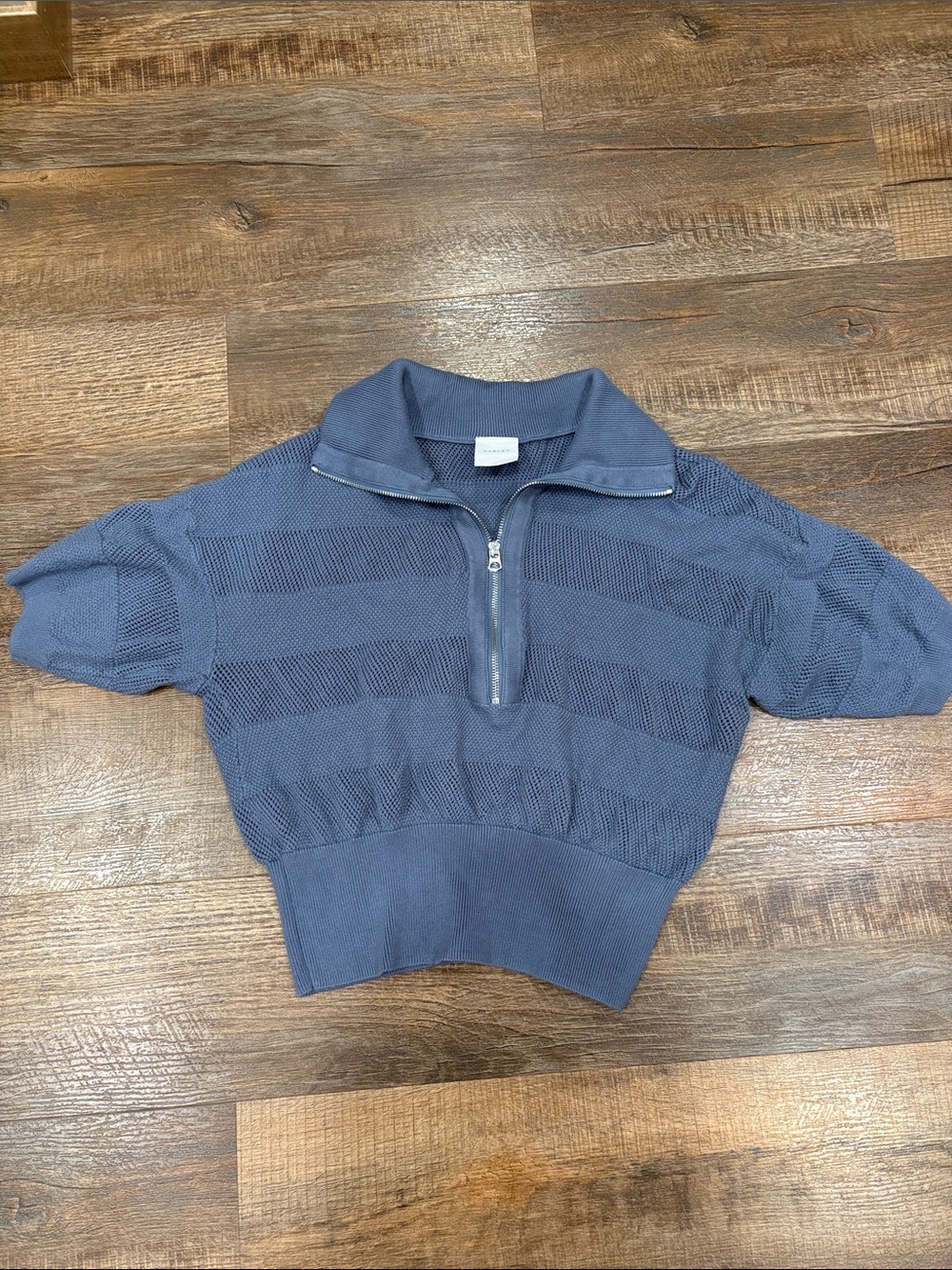 Varley Slate Blue Half-Zip Short-Sleeve Knit Sweater